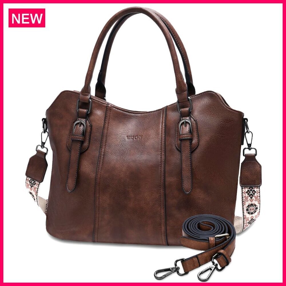 Vegan Leather Hobo Satchel with Crossbody Strap, Top Handle Purse